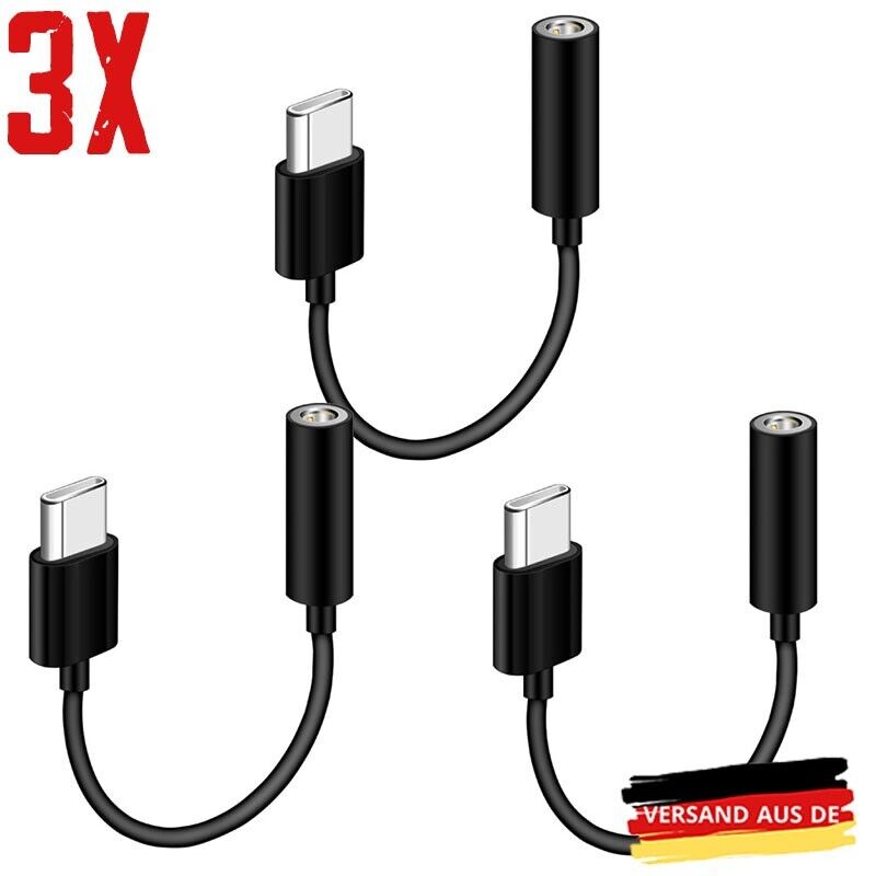 3X USB Typ C auf zu Aux 3,5mm Klinke Kopfhörer Audio Adapter für Handy, Schwarz