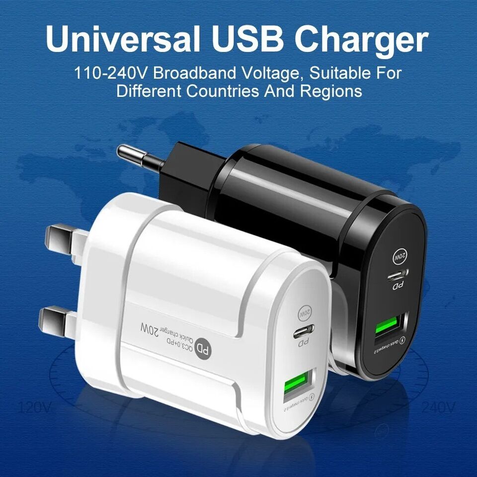 2x Hochwertiges 20W Schnellladegerät PD USB A Europäischer Stecker für Mobilte