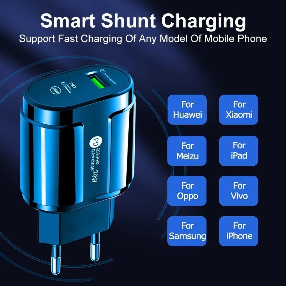 2x Hochwertiges 20W Schnellladegerät PD USB A Europäischer Stecker für Mobilte