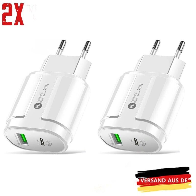 2x Hochwertiges 20W Schnellladegerät USB Typ C Europäischer Stecker für Mobilte